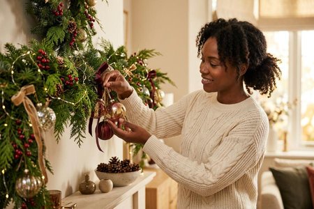 An image of the word adorn as defined by to decorate or add beauty to, as by ornaments.