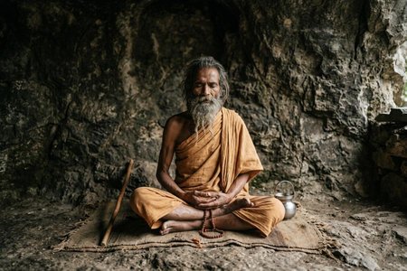 An image of the word ascetic as defined by a person who dedicates their life to a pursuit of contemplative ideals and practices extreme self-denial or self-mortification for religious reasons.