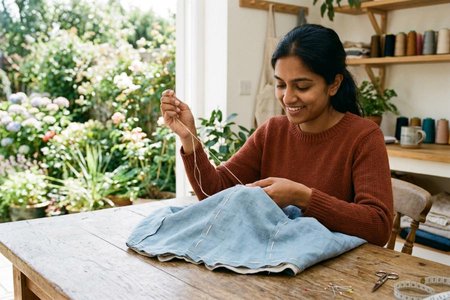 An image of the word baste as defined by to sew with long, loose stitches, as in temporarily tacking together pieces of a garment while it is being made.