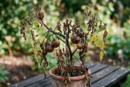 An image of the word blight as defined by the rapid and extensive discoloration, wilting, and death of plant tissues.