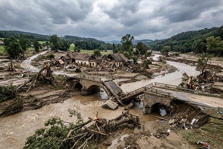 An image of the word calamitous as defined by causing or involving calamity; disastrous.