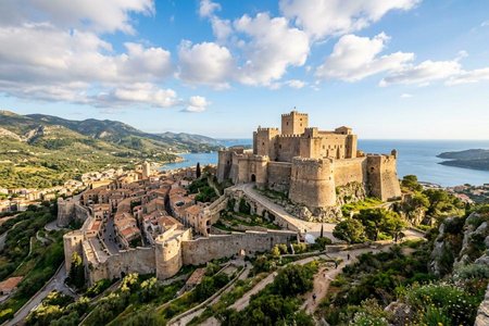 An image of the word citadel as defined by a fortress that commands a city and is used in the control of the inhabitants and in defense during attack or siege.