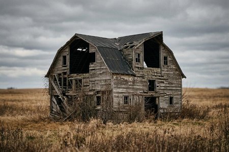 An image of the word dilapidated as defined by reduced to or fallen into partial ruin or decay, as from age, wear, or neglect.
