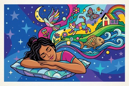An image of the word dream as defined by a succession of images, thoughts, or emotions passing through the mind during sleep.