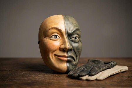 An image of the word duplicity as defined by deceitfulness in speech or conduct, as by speaking or acting in two different ways to different people concerning the same matter; double-dealing.