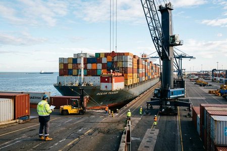 An image of the word export as defined by to ship (commodities) to other countries or places for sale, exchange, etc.