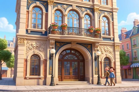 An image of the word facade as defined by the front of a building, especially an imposing or decorative one.