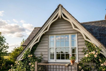 An image of the word gable as defined by the portion of the front or side of a building enclosed by or masking the end of a pitched roof.
