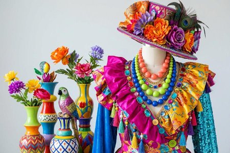 An image of the word garish as defined by crudely or tastelessly colorful, showy, or elaborate, as clothes or decoration.