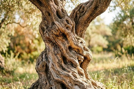 An image of the word gnarled as defined by (of trees) full of or covered with gnarls; bent; twisted.