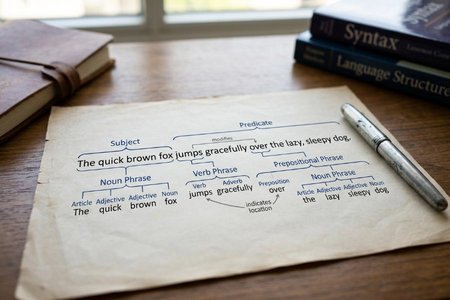 An image of the word grammar as defined by the study of the way the sentences of a language are constructed; morphology and syntax.