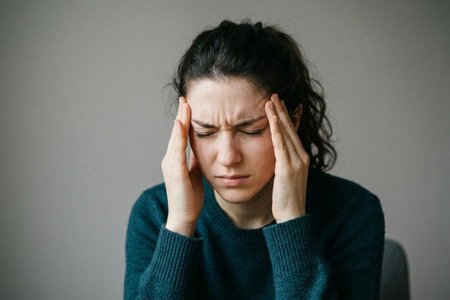 An image of the word headache as defined by a pain located in the head, as over the eyes, at the temples, or at the base of the skull.