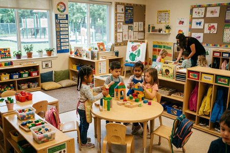 An image of the word kindergarten as defined by a school or class for young children between the ages of four and six years.