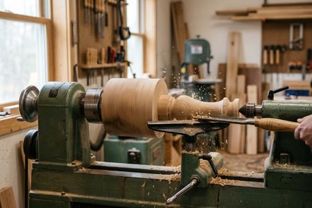 An image of the word lathe as defined by a machine for use in working wood, metal, etc., that holds the material and rotates it about a horizontal axis against a tool that shapes it.
