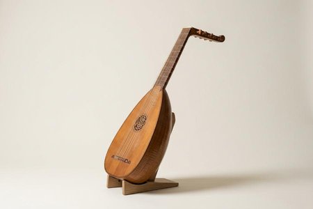An image of the word lute as defined by a stringed musical instrument having a long, fretted neck and a hollow, typically pear-shaped body with a vaulted back.