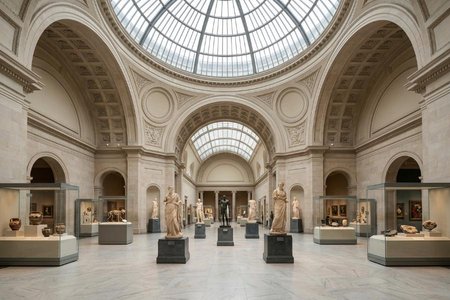 An image of the word museum as defined by a building or place where works of art, scientific specimens, or other objects of permanent value are kept and displayed.