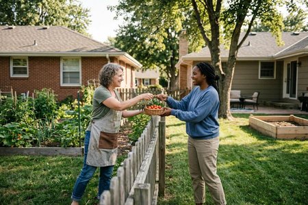 An image of the word neighbor as defined by a person who lives near another.