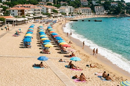 An image of the word plage as defined by a sandy bathing beach at a seashore resort.