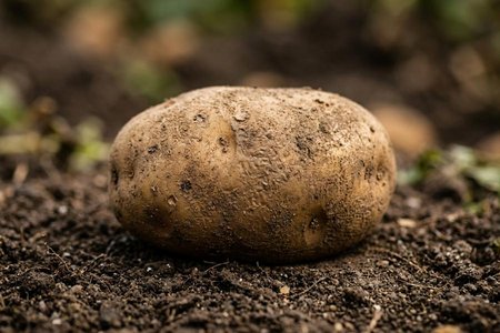 An image of the word potato as defined by the edible tuber of a cultivated plant, Solanum tuberosum, of the nightshade family.