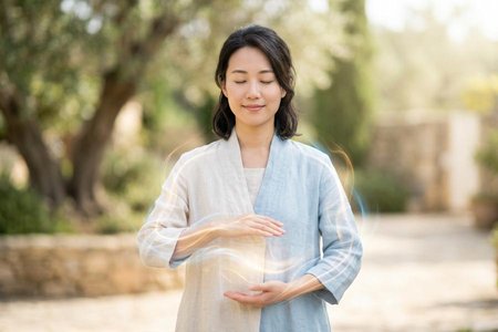 An image of the word qi as defined by (in traditional Chinese medicine and philosophy) the vital life force that flows through the body and is supposedly regulated by acupuncture.