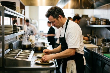 An image of the word restaurant as defined by an establishment where meals are served to customers.