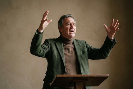 An image of the word rhetoric as defined by (in writing or speech) the undue use of exaggeration or display; bombast.