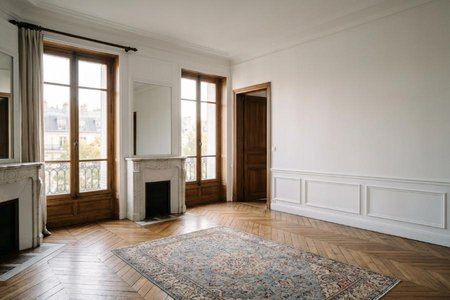 An image of the word room as defined by a portion of space within a building or other structure, separated by walls or partitions from other parts.