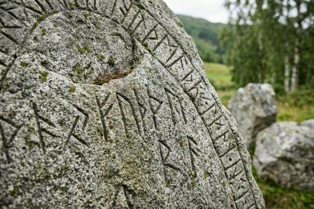An image of the word rune as defined by any of the characters of certain ancient alphabets, as of a script used for writing the Germanic languages, especially of Scandinavia and Britain, from c200 to c1200, or a script used for inscriptions in a Turkic language of the 6th to 8th centuries from the area near the Orkhon River in Mongolia.
