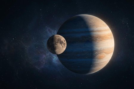 An image of the word satellite as defined by a natural body that revolves around a planet; a moon.