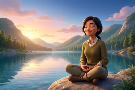 An image of the word serenity as defined by the state or quality of being serene, calm, or tranquil; sereneness.