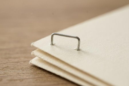 An image of the word staple as defined by a short piece of wire bent so as to bind together papers, sections of a book, or the like, by driving the ends through the sheets and clinching them on the other side.