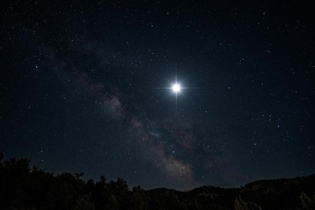 An image of the word star as defined by any of the heavenly bodies, except the moon, appearing as fixed luminous points in the sky at night.