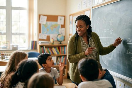 An image of the word teacher as defined by a person who teaches or instructs, especially as a profession; instructor.