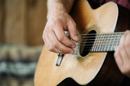 An image of the word thrum as defined by to play on a stringed instrument, as a guitar, by plucking the strings, especially in an idle, monotonous, or unskillful manner; strum.