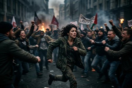 An image of the word tumultuous as defined by full of tumult or riotousness; marked by disturbance and uproar.