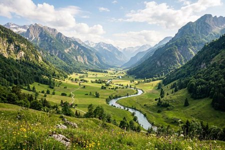 An image of the word valley as defined by an elongated depression between uplands, hills, or mountains, especially one following the course of a stream.