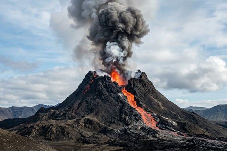 An image of the word volcano as defined by a vent in the earth's crust through which lava, steam, ashes, etc., are expelled, either continuously or at irregular intervals.