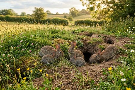 An image of the word warren as defined by a place where rabbits breed or abound.