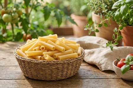 An image of the word ziti as defined by a tubular pasta in short pieces, similar to rigatoni, often baked in a tomato sauce.